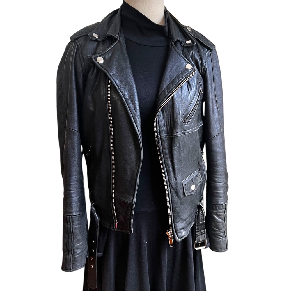 Classic Black Leather Motorcycle Jacket - Women